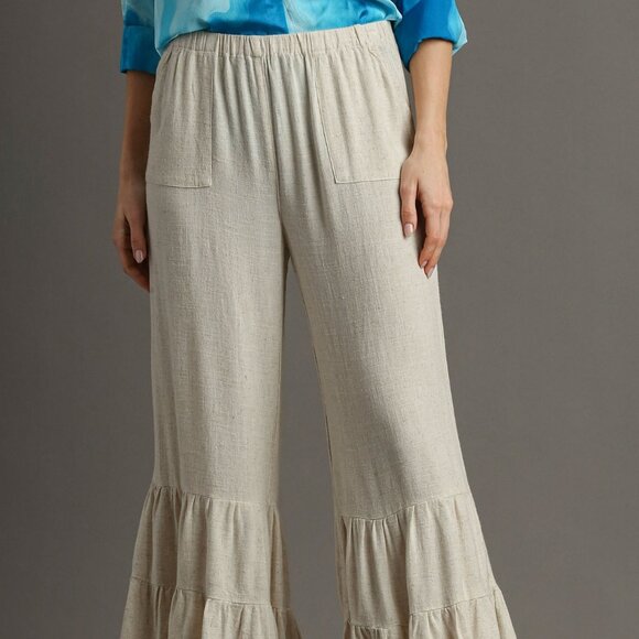 Umgee Full Size High Waisted Embellished Linen Pants Plus Size main image 1